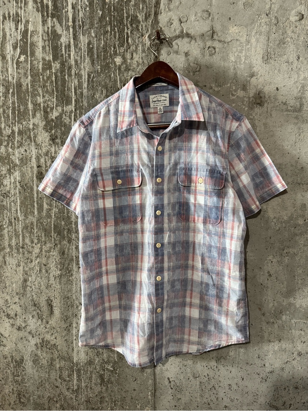 Men's Plaid Button-Up Shirt - Blue & Red